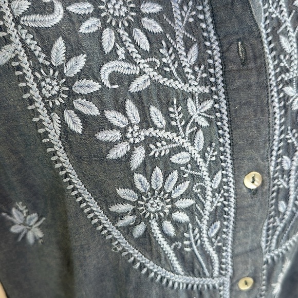 Soft Surroundings Embroidered Denim Blue Blouse - Picture 3 of 10